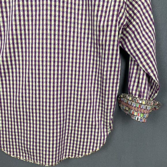 Robert Graham Shirt Mens L Large Long Sleeve Purple Plaid Embroidered Flip Cuff - Picture 15 of 15